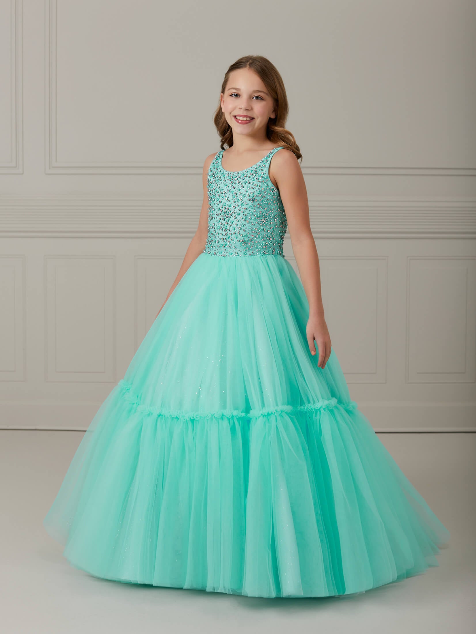 Hand-Beaded Tulle Scoop Neck A-Line Gown 1