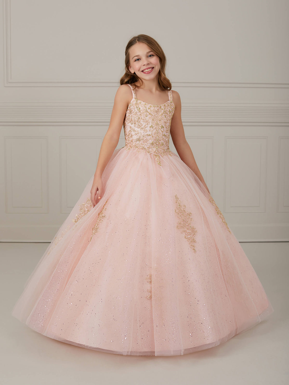 Metallic Lace and Tulle Scoop Neck A-Line Gown