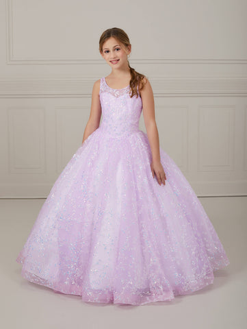 Glitter Floral Tulle Scoop Neck A-Line Gown 1