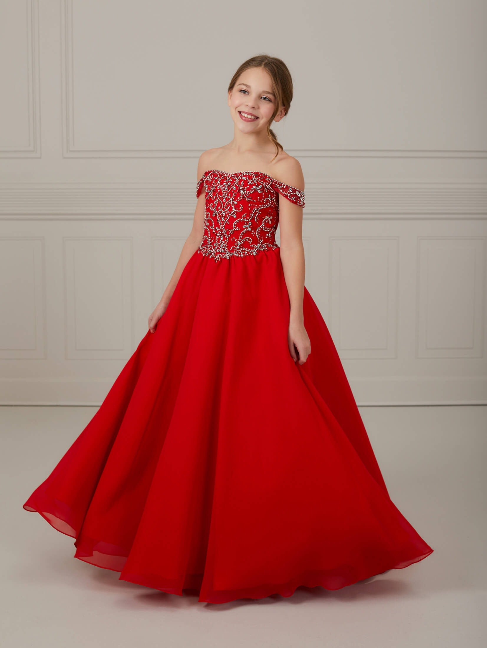Hand-Beaded Chiffon Scoop Neck A-Line Gown 1