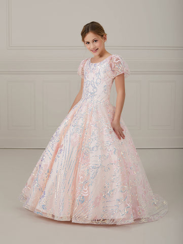 Puff Sleeve Sequin Scoop Neck A-Line Gown 1