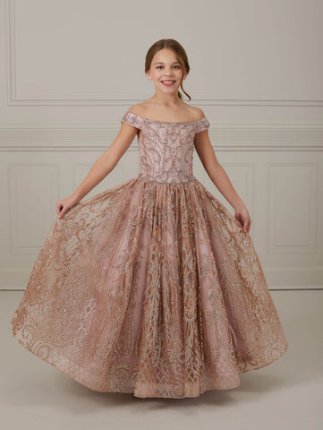 Glitter Floral Tulle Off-Shoulder A-Line Gown 1