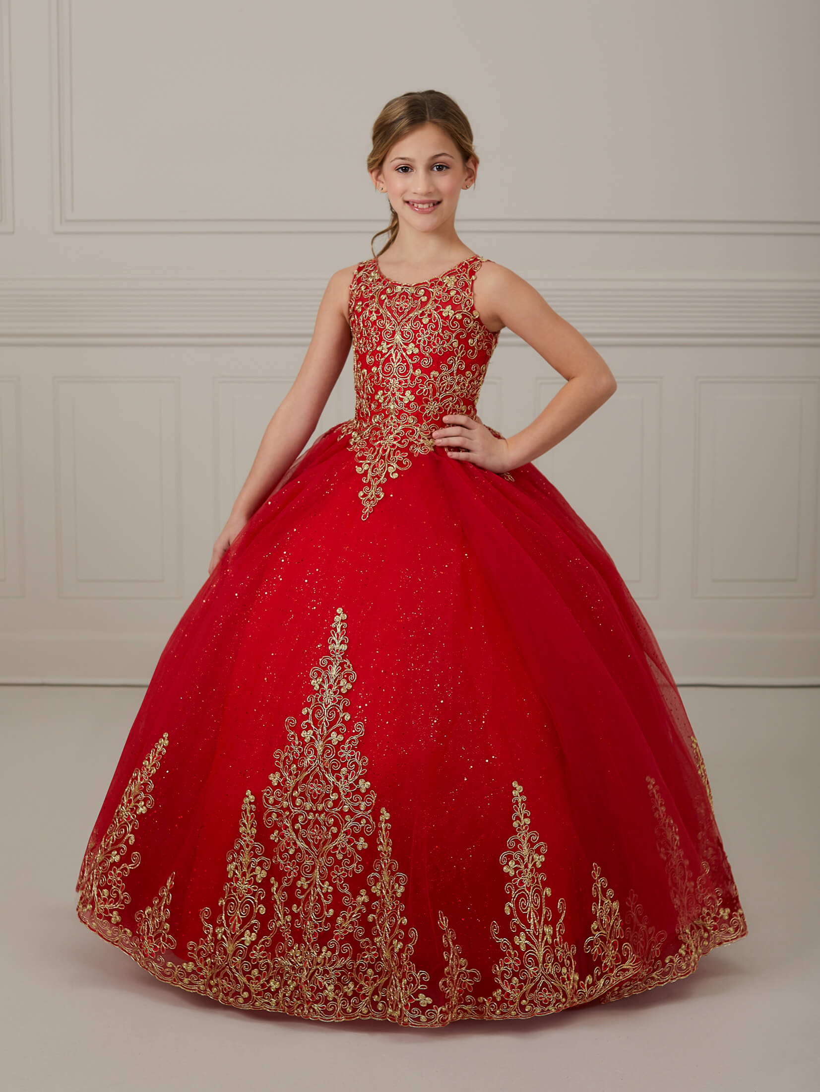 Shimmer Lace and Tulle Scoop Neck A-Line Gown 1