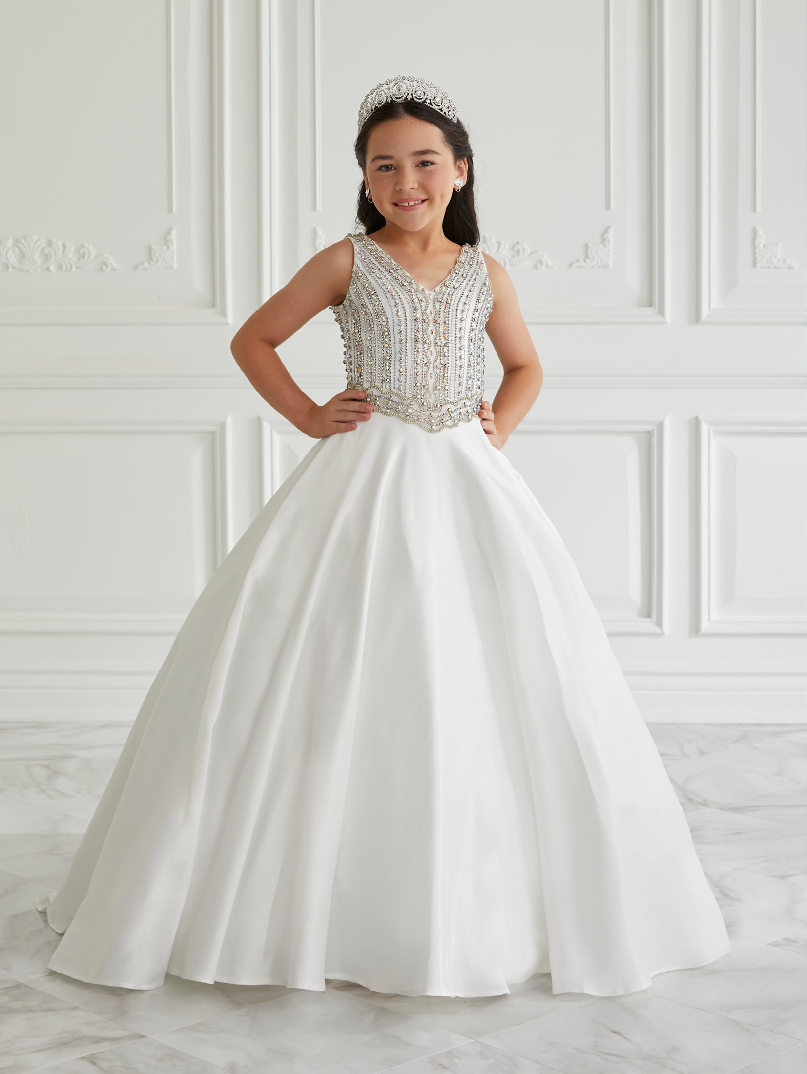 Beaded Satin Gown with Lace Up Back 1