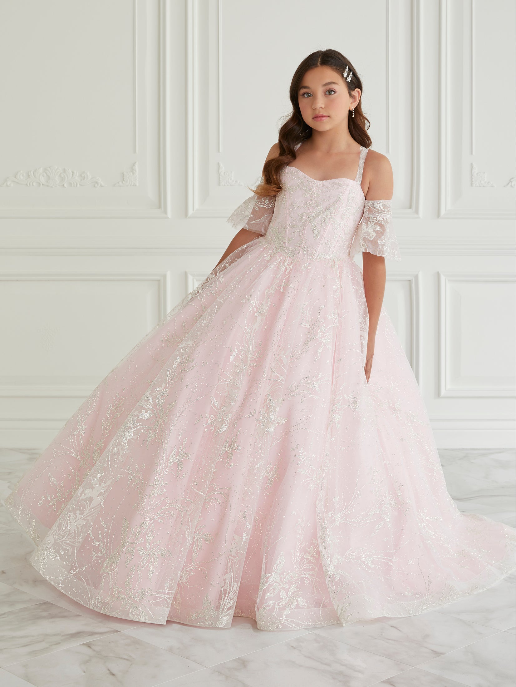 Floral Glitter Tulle Gown 1