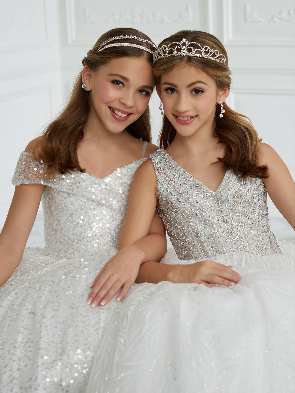 Hand-Sequined Off-The-Shoulder A-Line Gown
