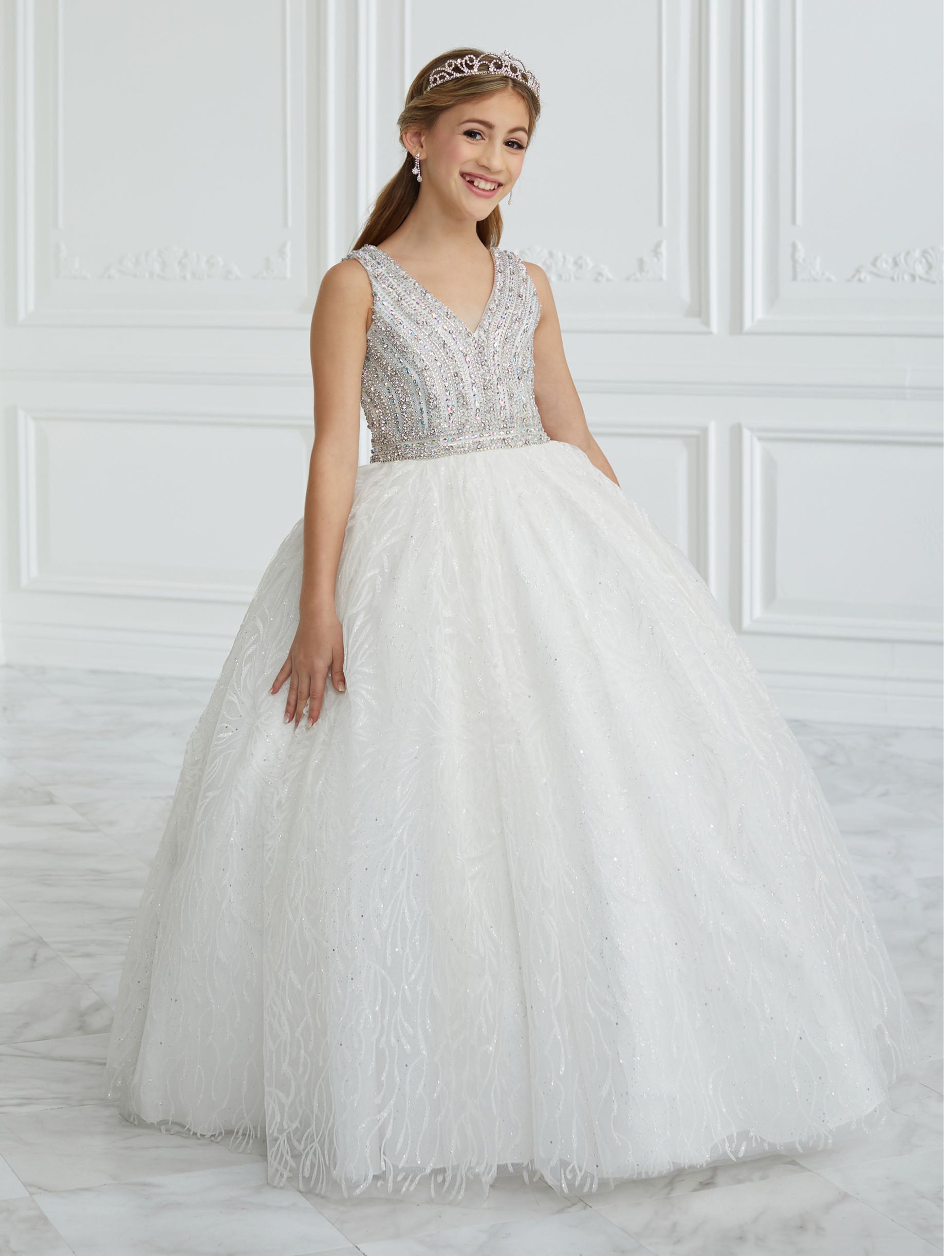 Hand-Beaded and Floral Glitter Tulle A-Line Gown 1
