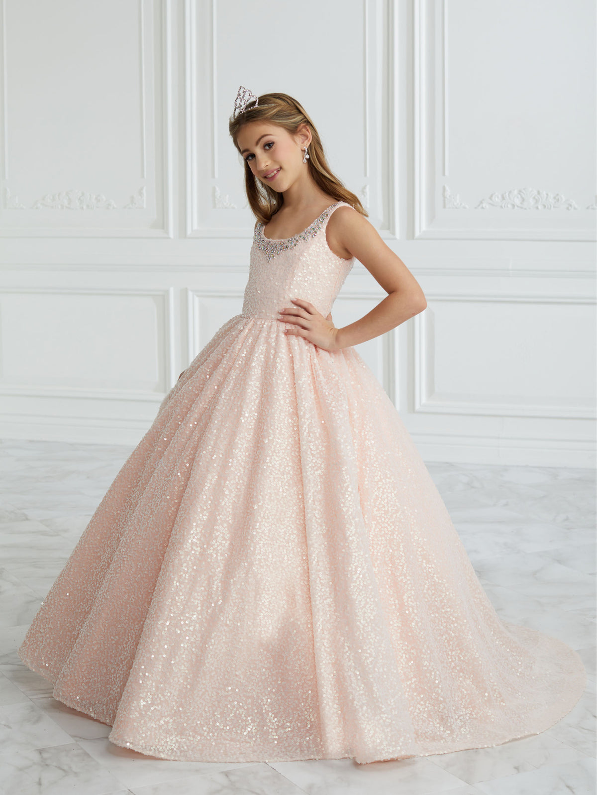 Hand-Beaded and Sequined A-Line Gown