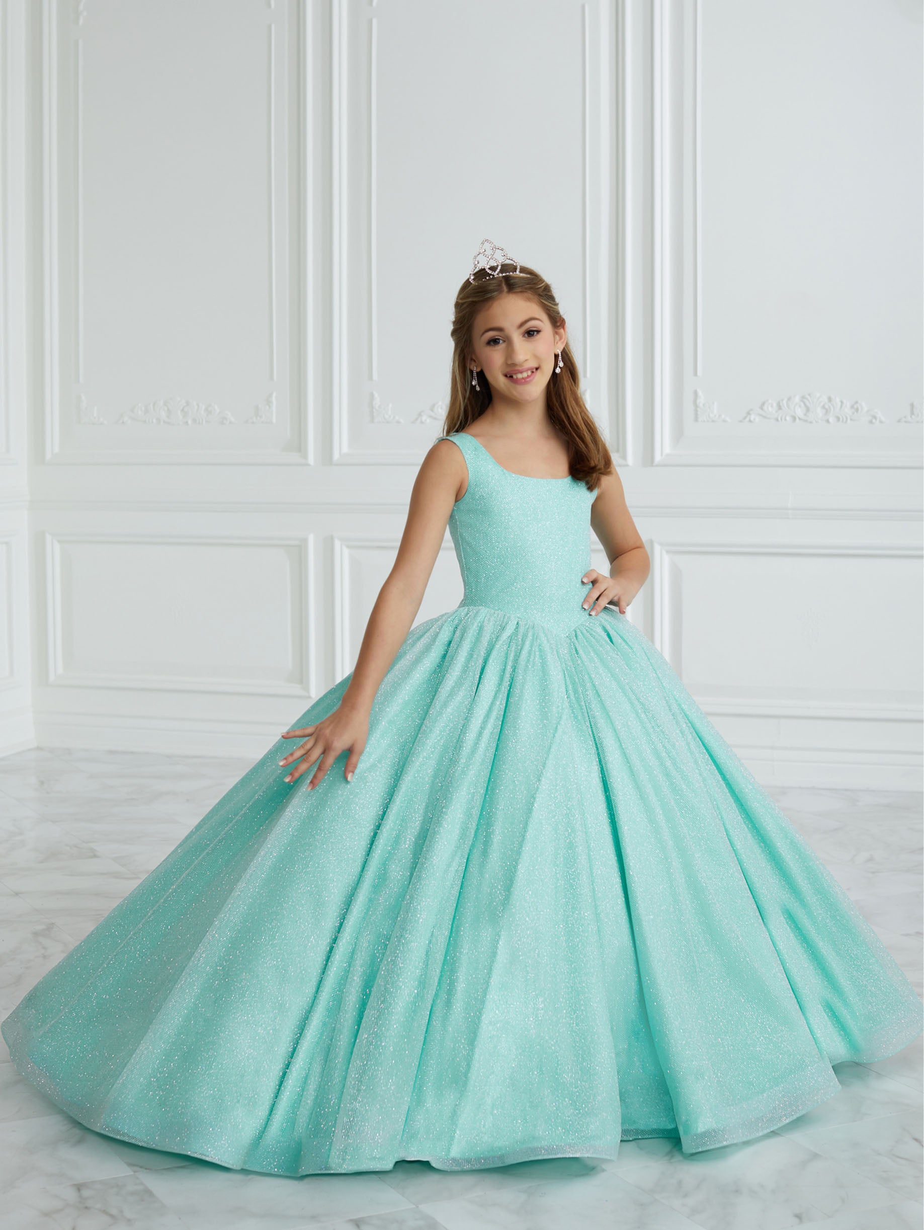 Glitter Tulle A-Line Gown with Lace-Up Back 1