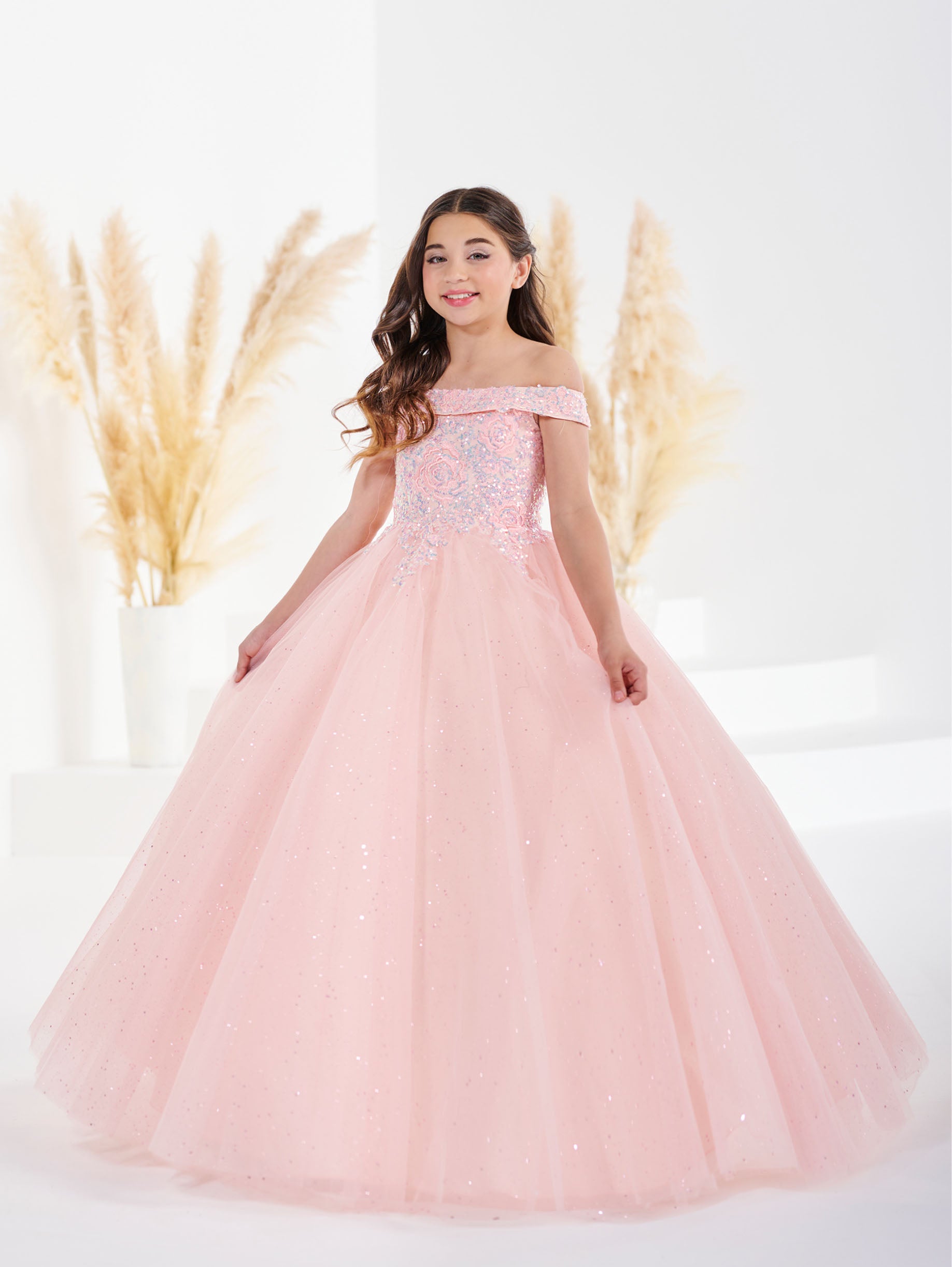Rose Lace and Sparkle Tulle Off-The-Shoulder Gown 1