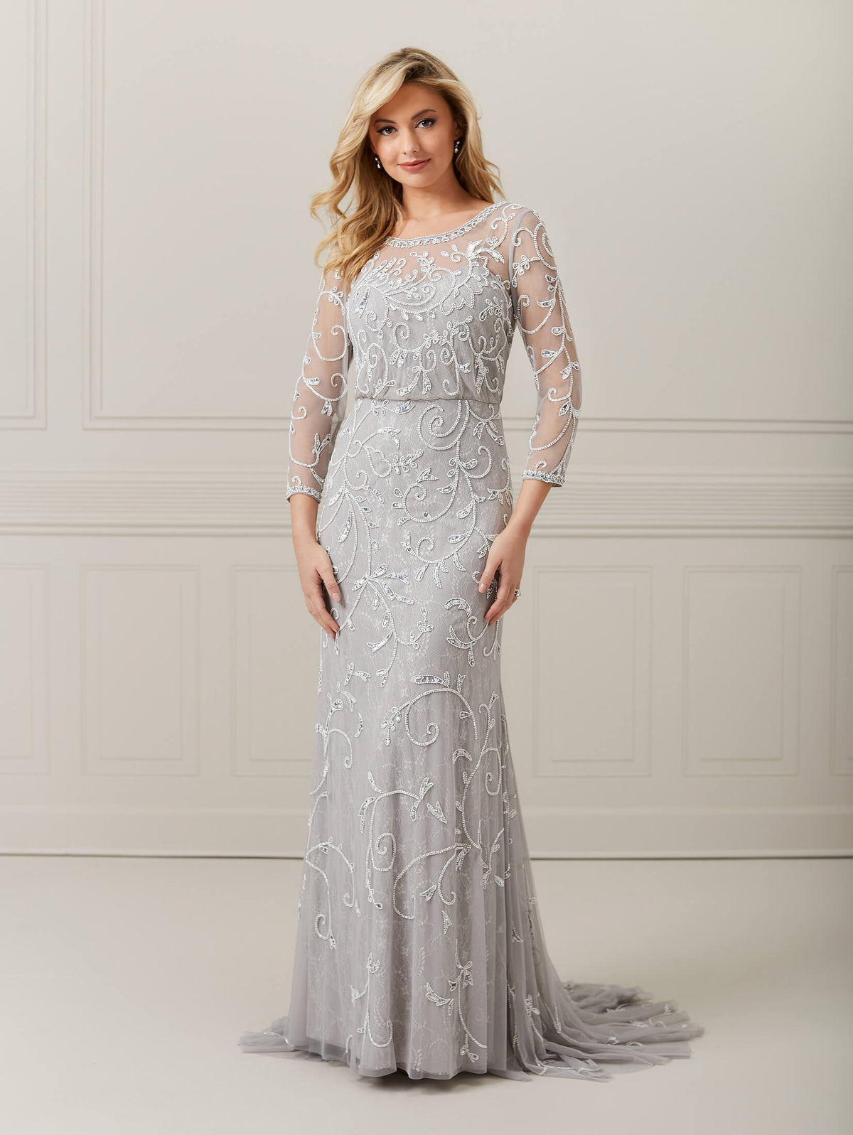 Hand-Beaded Mesh A-Line Dress