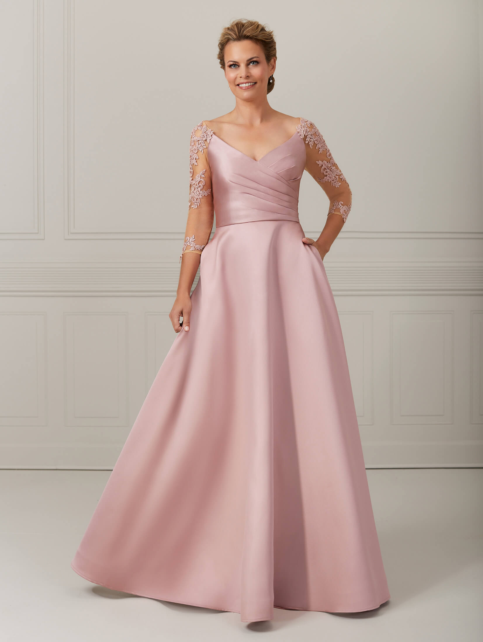 Hand-Beaded Lace and Mikado A-Line Dress 1