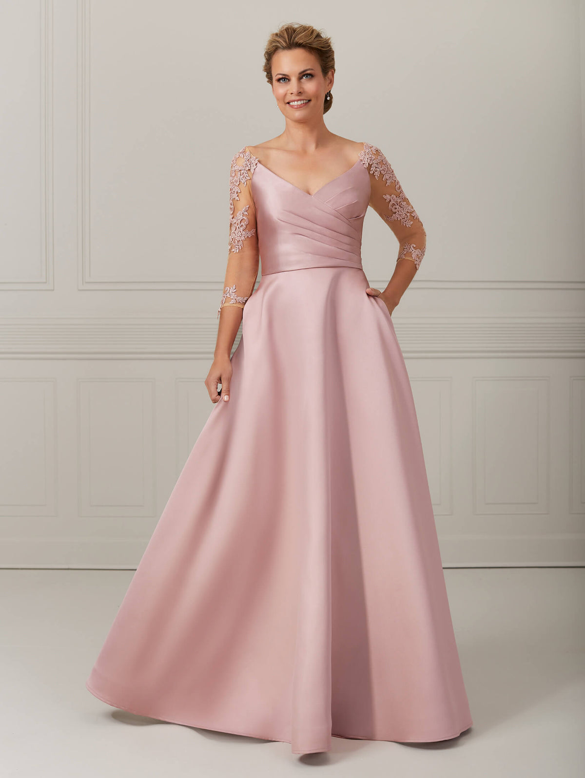 Hand-Beaded Lace and Mikado A-Line Dress