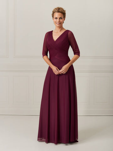 3/4-Sleeve Jersey Chiffon A-Line Dress 1
