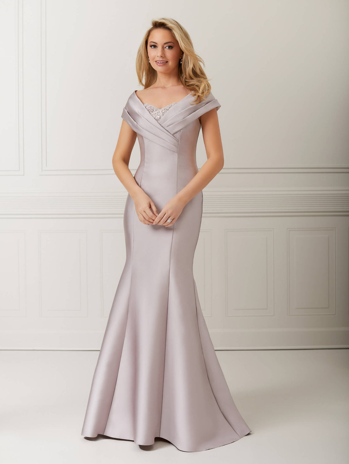 Off-Shoulder Lace and Mikado Fit-and-Flare Dress