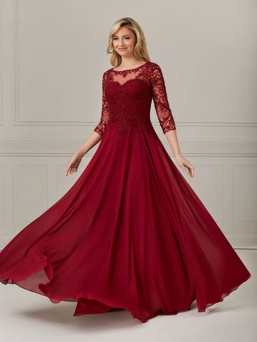 3/4 Sleeve Chiffon & Lace A-Line Dress 1