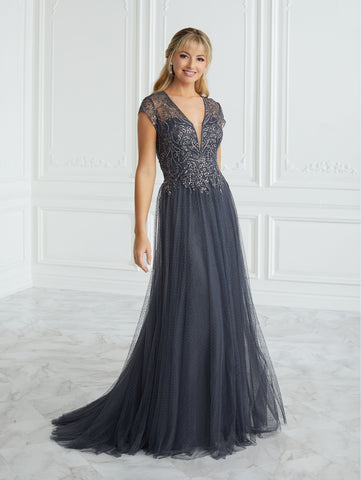 Hand-Beaded and Swiss Dot A-Line Gown 1