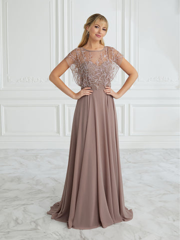 Hand-Beaded and Chiffon Illusion A-Line Gown 1