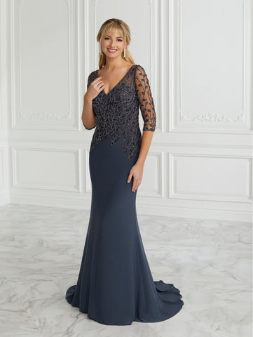 Hand-Beaded Mesh and Jersey Trumpet Gown 1