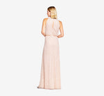Art Deco Beaded Blouson Dress With Halter Neckline In Blush 3