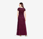 Short Sleeve Beaded Blouson Gown In Cassis 3