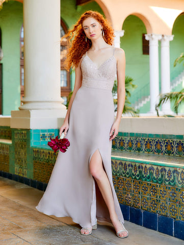 Chiffon and Lace Gown with Side Slit 1