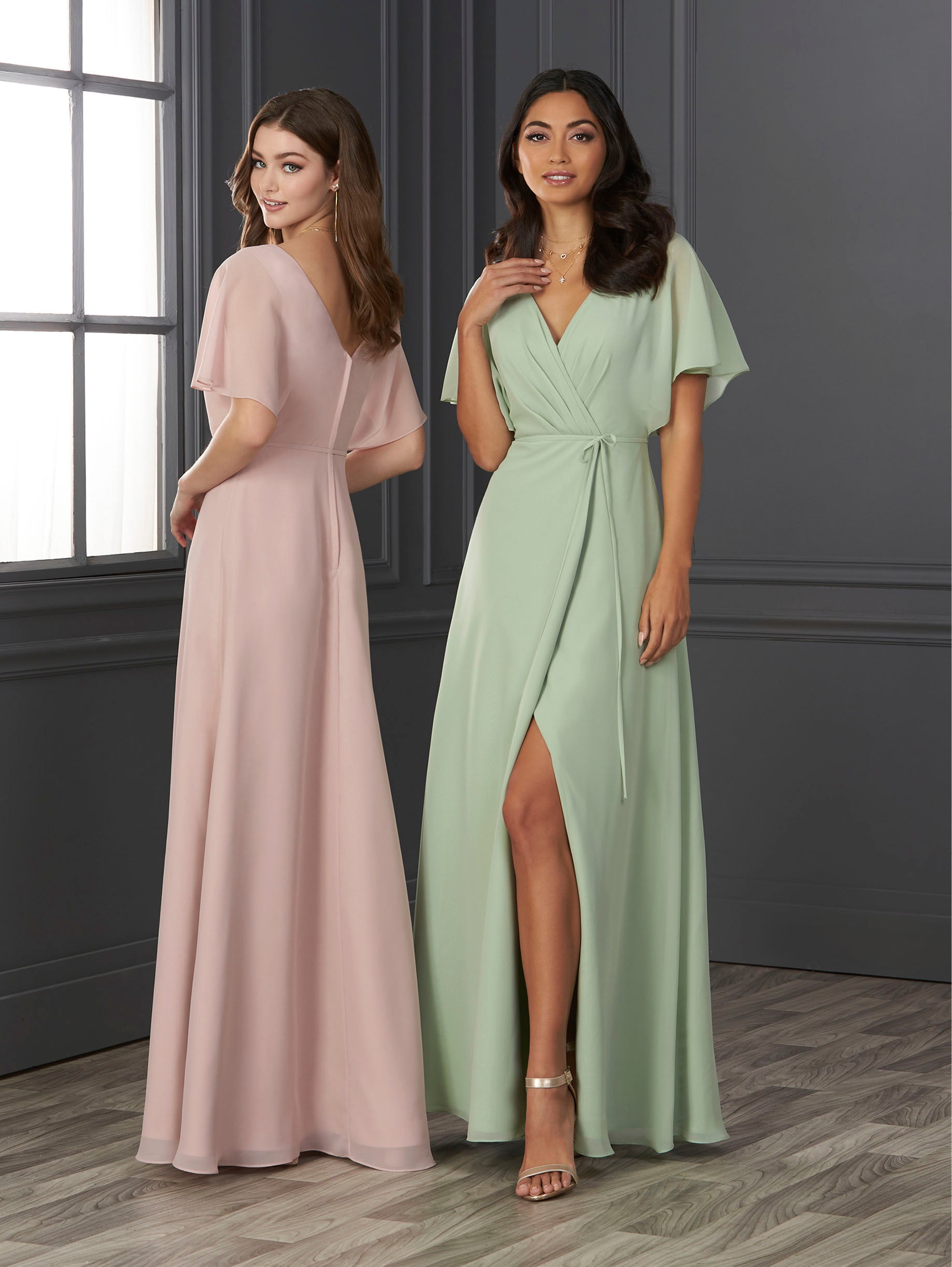 Chiffon A-Line Gown with Flutter Sleeves 1