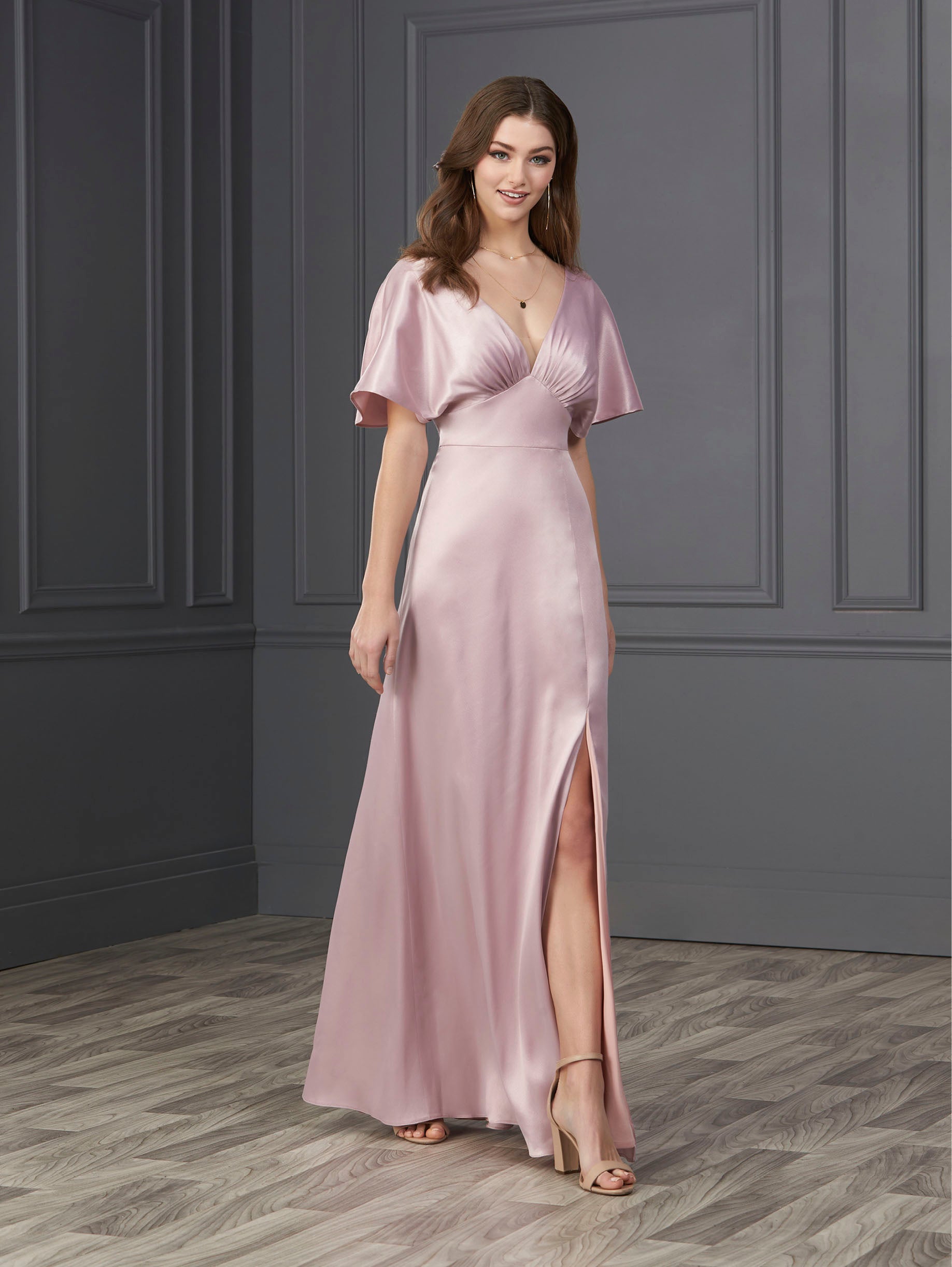 Satin and Tulle Plunging Neckline A-Line Gown 1