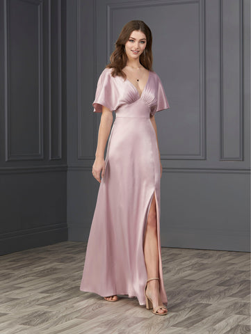 Satin and Tulle Plunging Neckline A-Line Gown 1