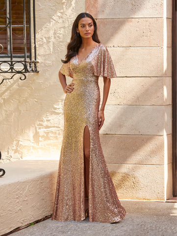 Sequined V-Neck Gown 1