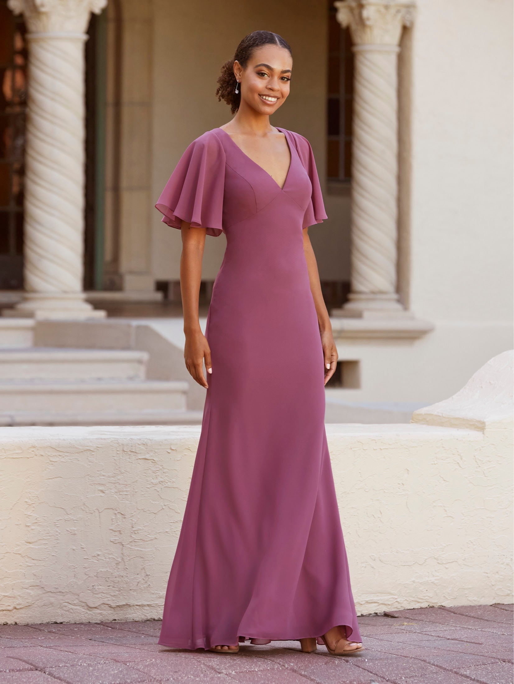 Fit-and-Flare Gown with Flutter Sleeves 1