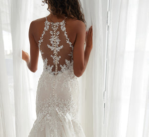 Lace And Tulle Illusion Gown In Ivory Almond Nude