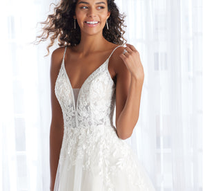 Hand-Beaded And Floral Lace Gown In Ivory Almond Nude