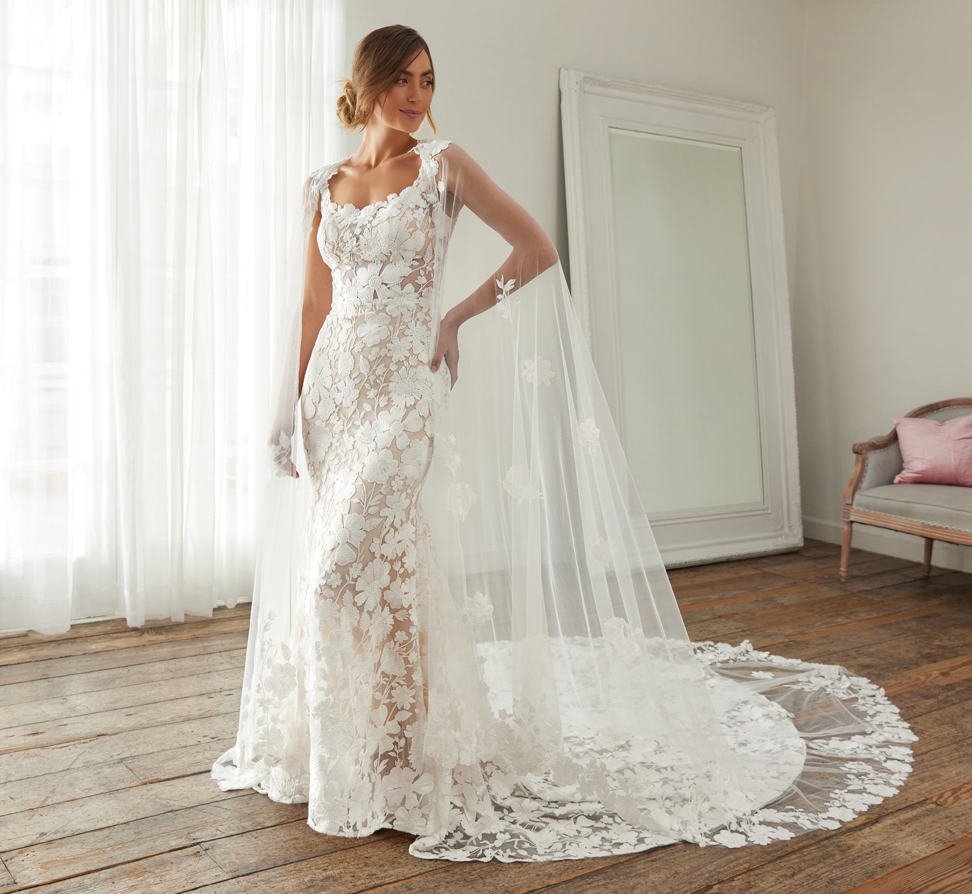 Lace Wedding Dress Train Cape Ivory | Papell