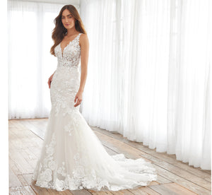 Floral Lace Mermaid Gown In Ivory Almond Nude
