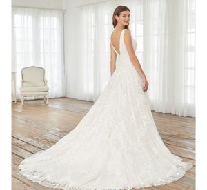 Hand-Beaded And Lace A-Line Gown In Ivory Ivory Silver