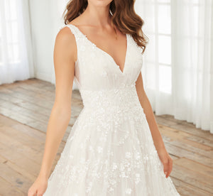 Hand-Beaded And Lace A-Line Gown In Ivory Ivory Silver