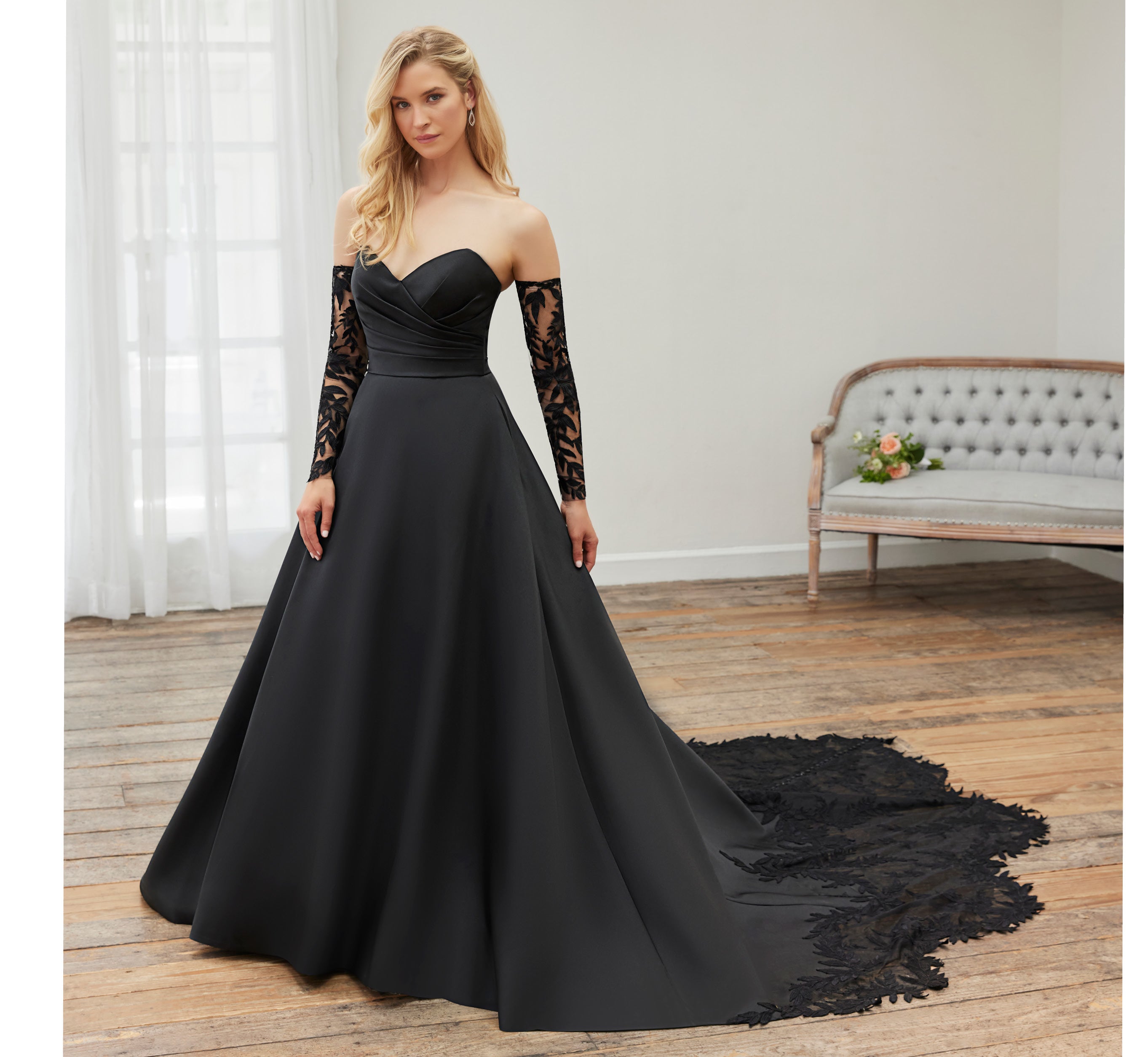 Black Lace Long Sleeves Mermaid Prom Dresses with Long Train,3366 – BohoProm