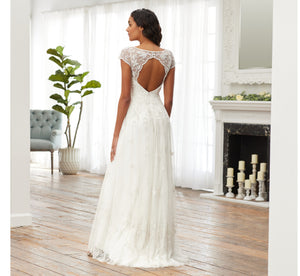 Hand-Beaded And Swiss Dot A-Line Gown In Ivory Ivory