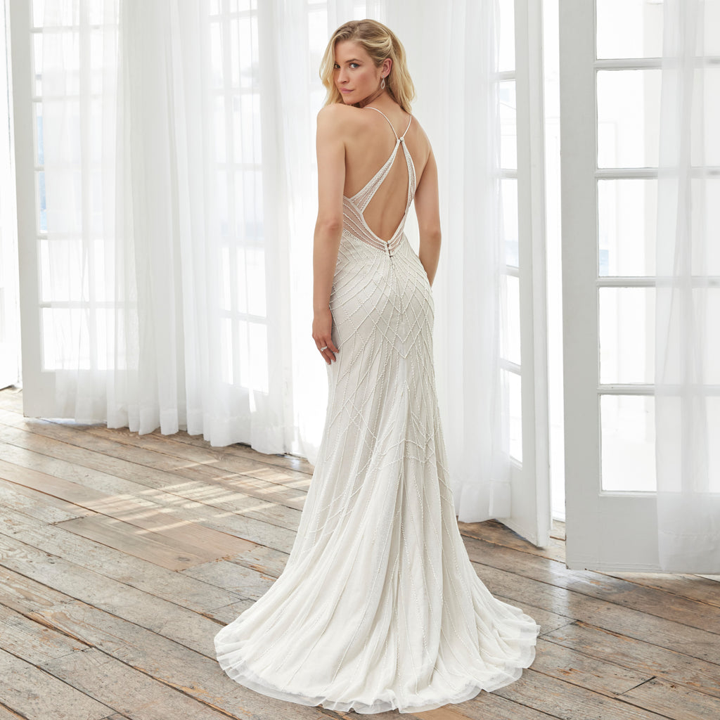 Hand-Beaded Empire Waist Gown In Ivory Silver Ivory
