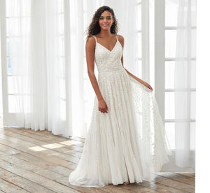 Hand-Beaded A-Line Gown In Ivory Ivory