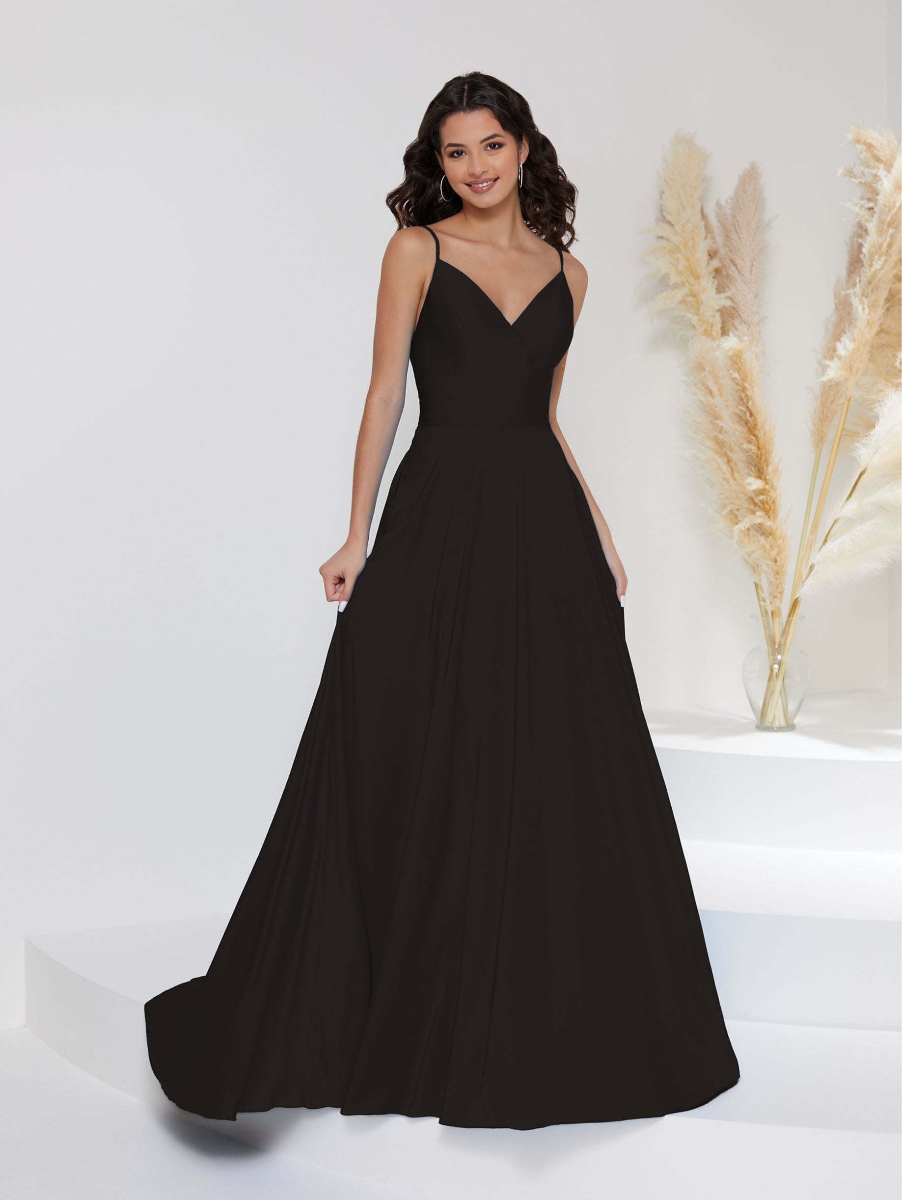 Pleated A-Line Gown with Lace-Up Back 1