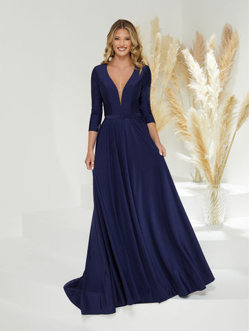 Plunging V-Neckline Sheath Gown with Open Back 1