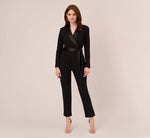 Long Sleeve Crepe Jumpsuit With Tuxedo Collar In Black 2