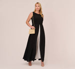 Plus Size Colorblock Jumpsuit With Skirt Overlay In Black Ivory 1