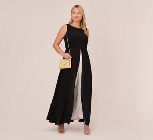 Plus Size Colorblock Jumpsuit With Skirt Overlay In Black Ivory