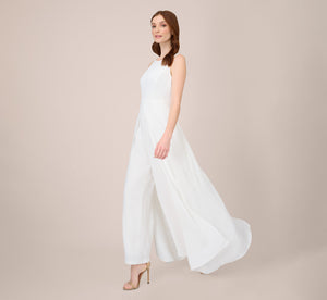 Colorblock Jumpsuit With Skirt Overlay In Ivory