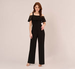 Jersey Banded Ruffled Jumpsuit With Cold Shoulder In Black 2