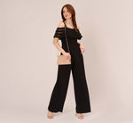 Jersey Banded Ruffled Jumpsuit With Cold Shoulder In Black 1