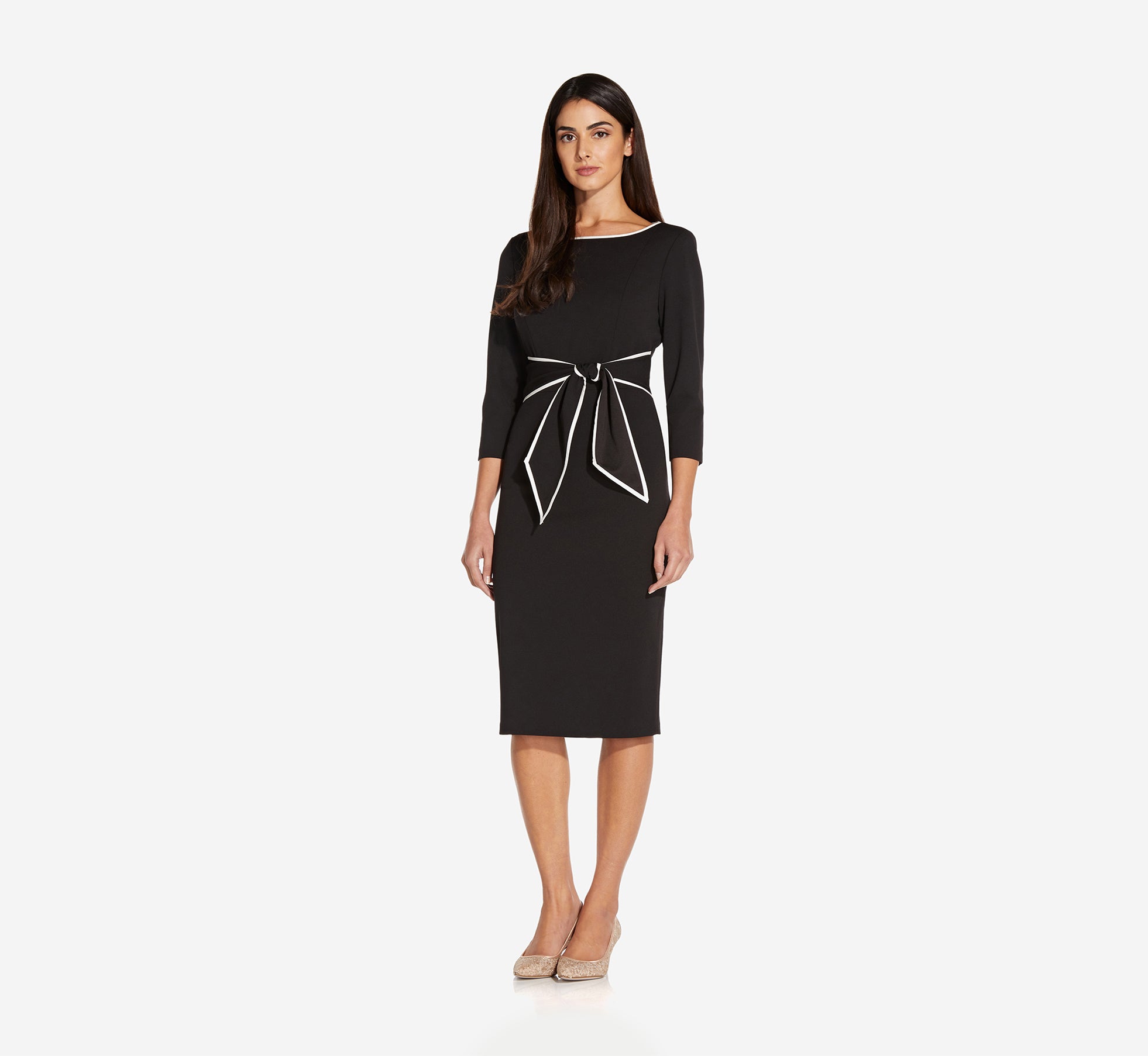 Knit Crepe Tie Dress In Black Ivory 1